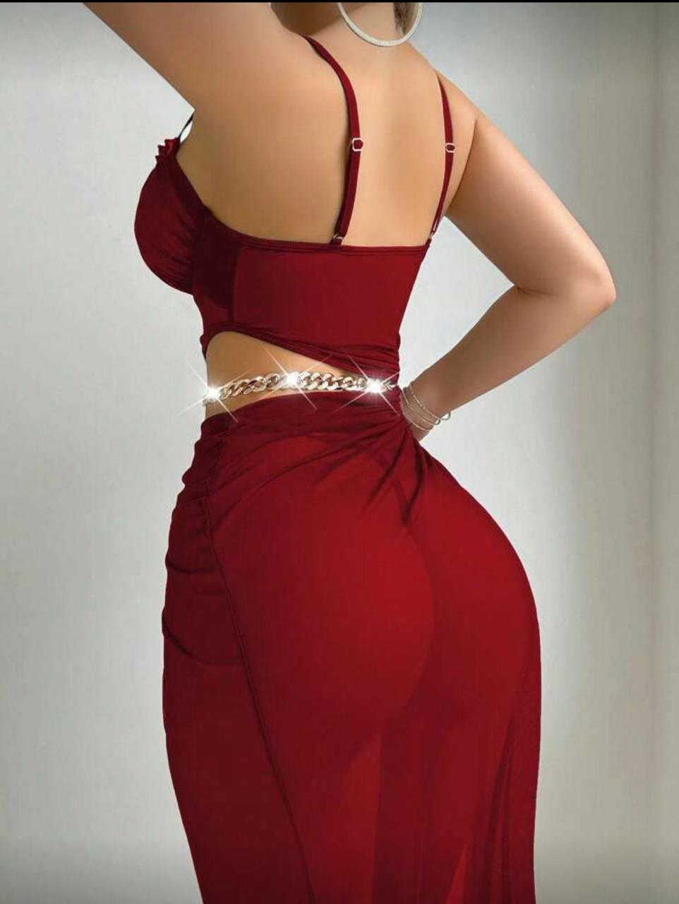 Chain Waist Side Slit Dress - Code(00539)