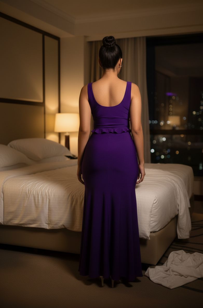 Ruffle Side Slit Evening Dress - Code(00618)