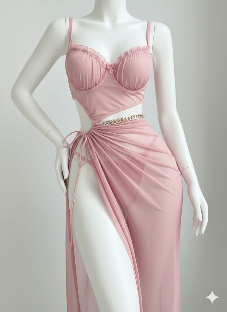 Chain Waist Side Slit Dress - Code(00539)