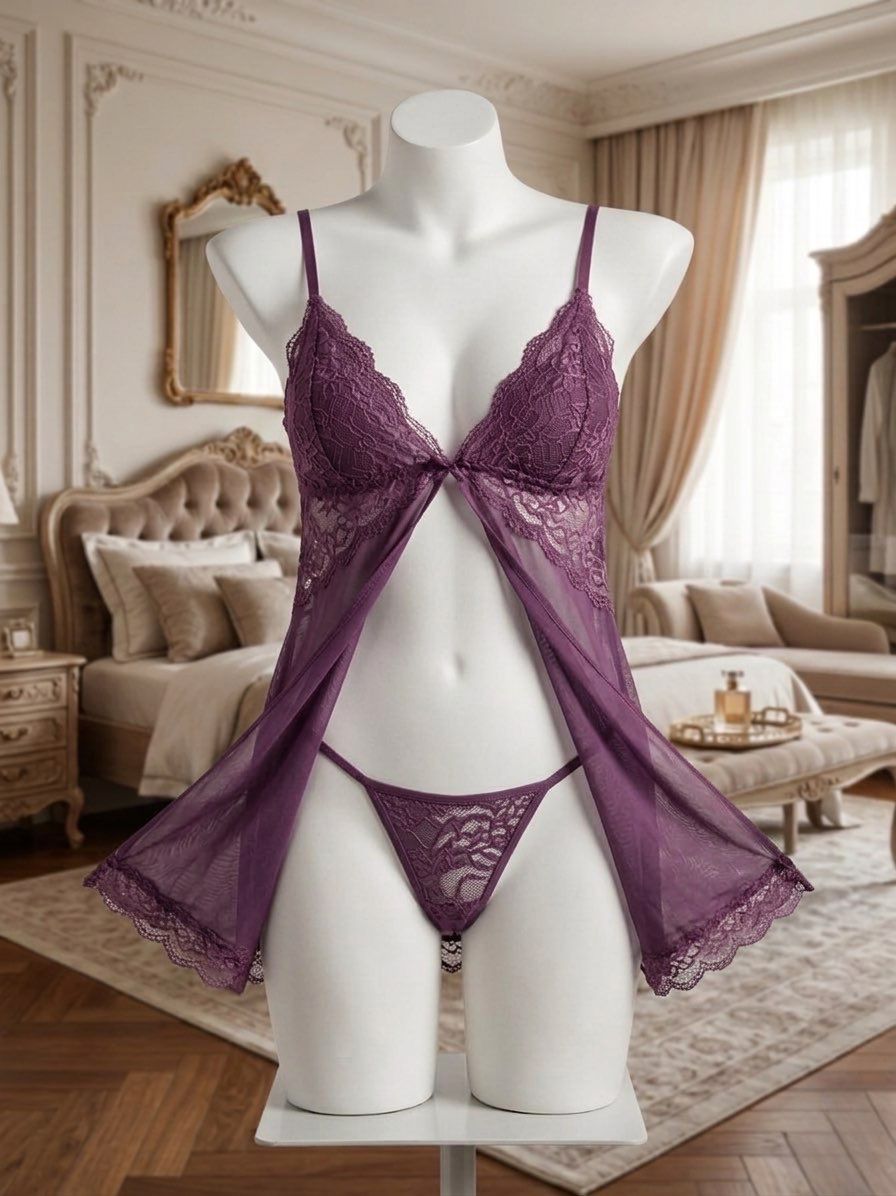 Lace Open Front Babydoll Set Big Size - Code(076)