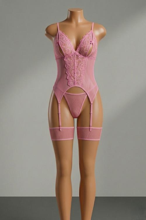 Sheer Lace Garter Lingerie Set Big Size - Code(162)