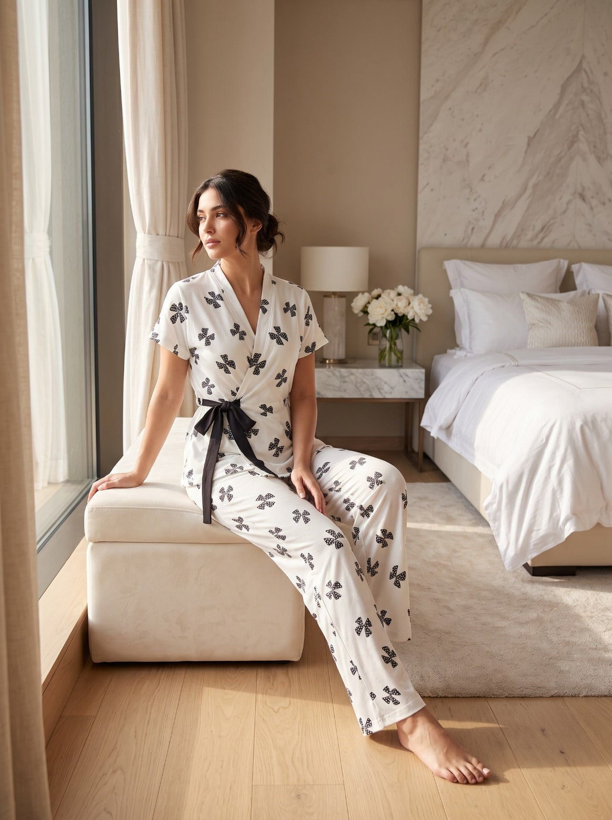 Butterfly Print Wrap Pajama Set Code 214