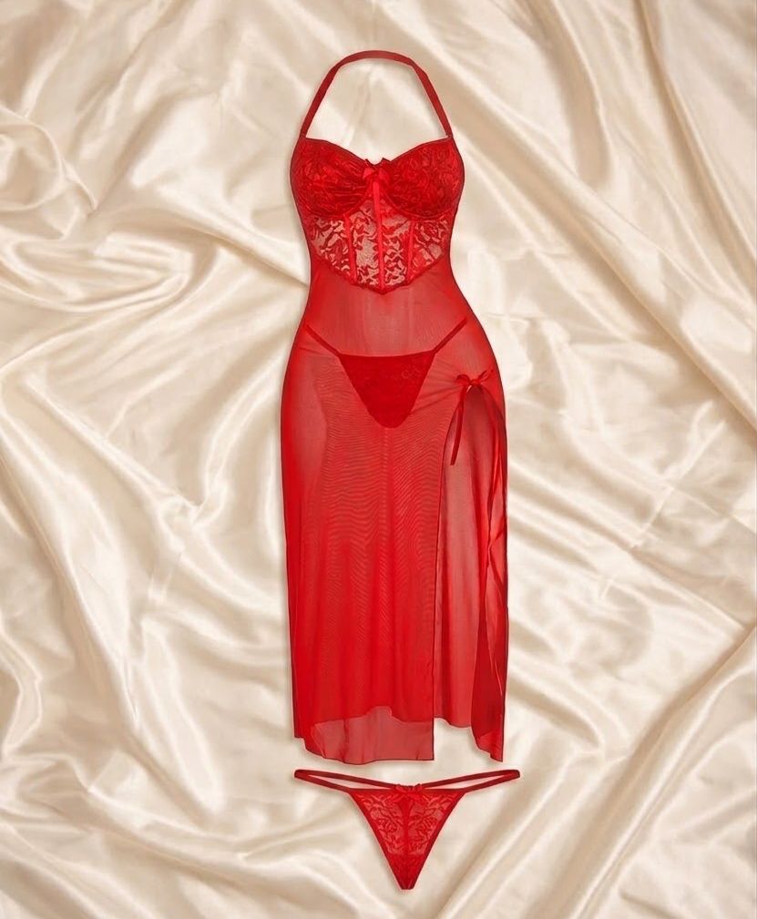 Sheer Lace Evening Lingerie with Side Slit Big Size - Code(255)