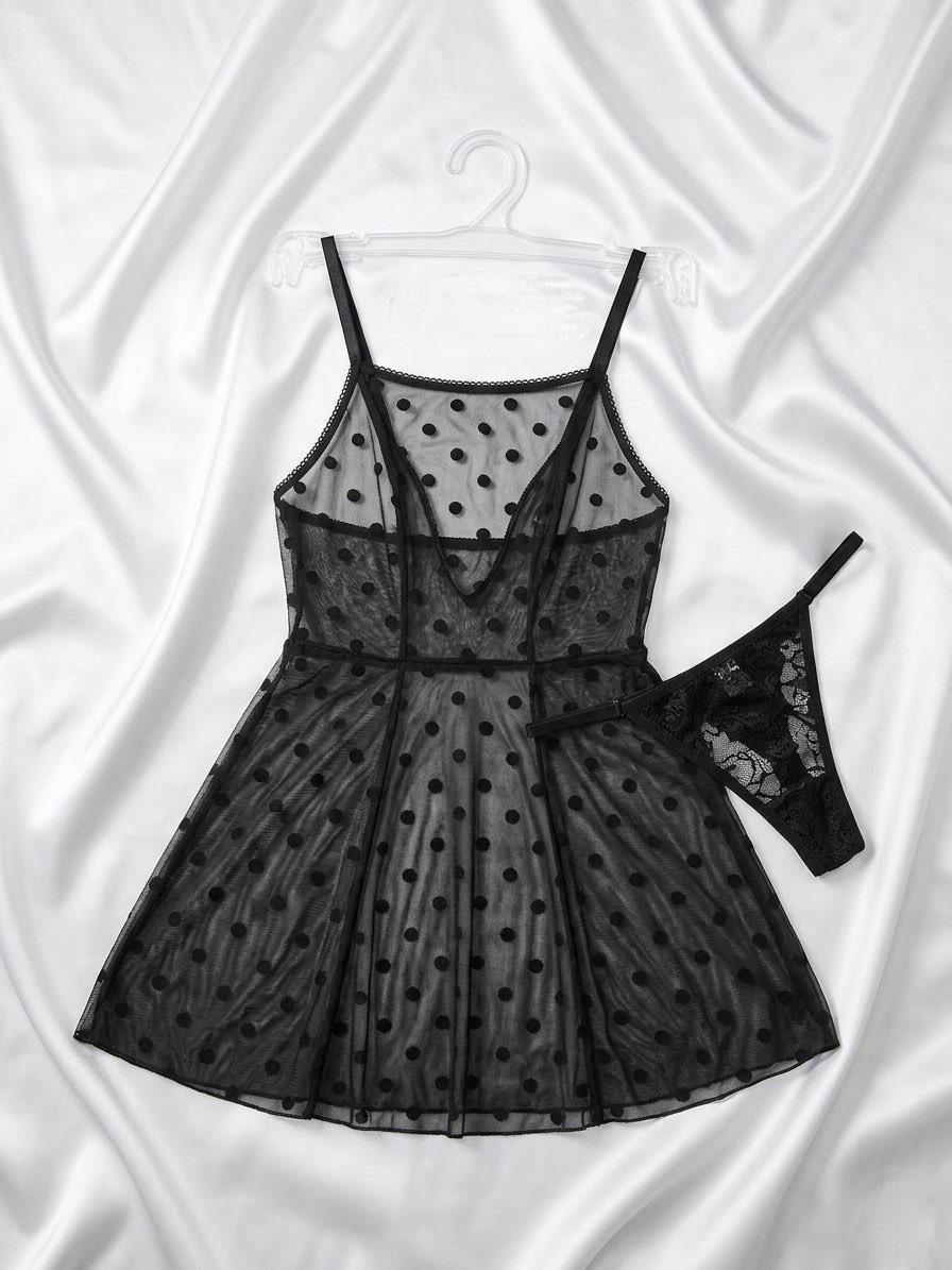 Dot Mesh Babydoll Dress Big Size - Code(345)
