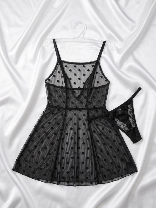 Dot Mesh Babydoll Dress Big Size - Code(345)