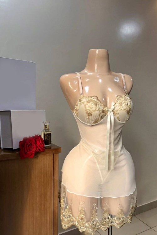 Embroidered Sheer Lace Babydoll Lingerie - Code(522)