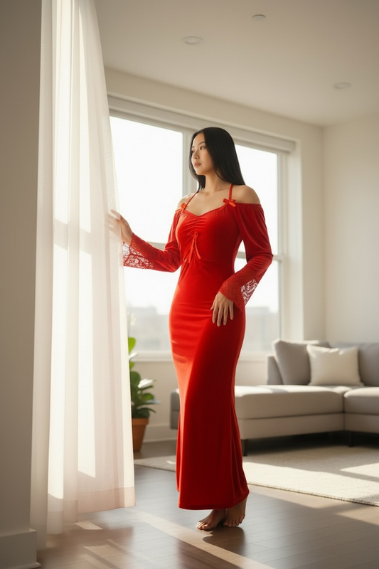 Satin Long Lingerie Dress - Code(521)