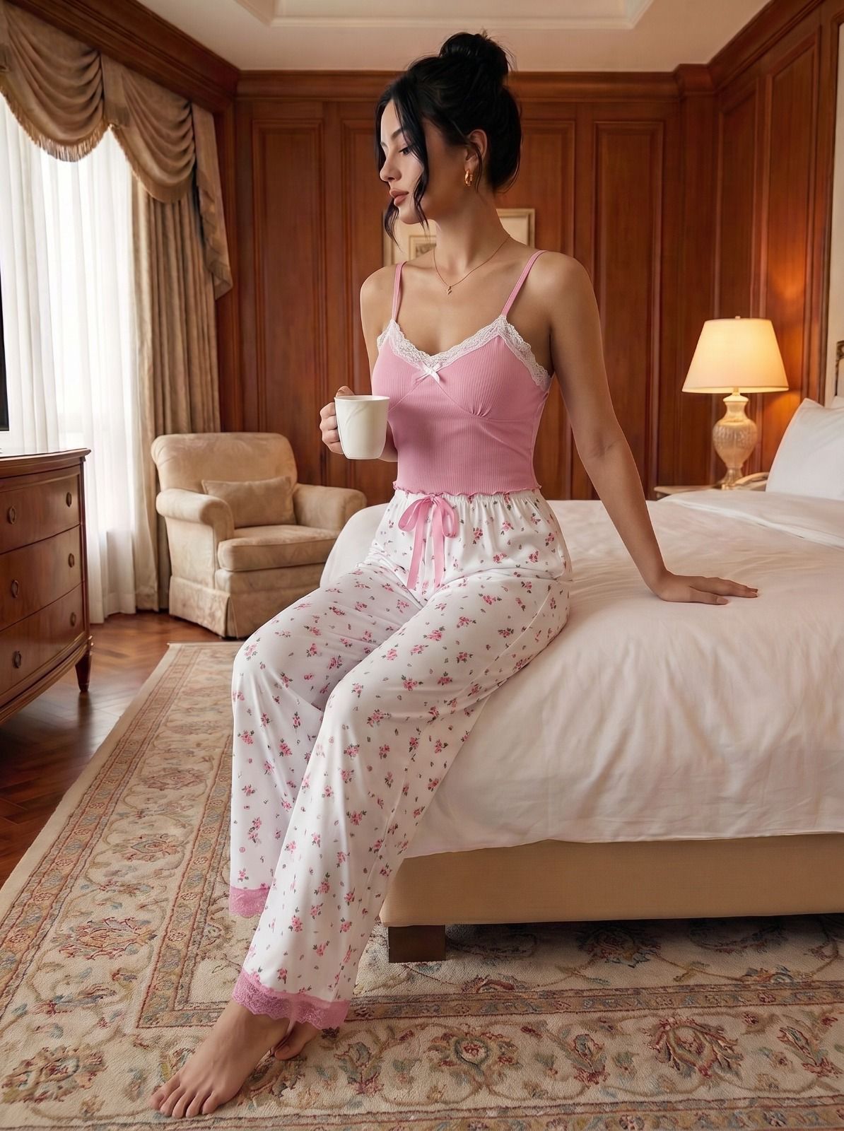Floral Lace Cami Pajama Set Code 120