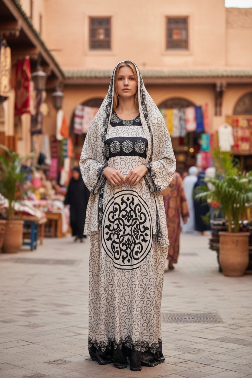 White Esdal with Black Swirl Print (Code 1076)