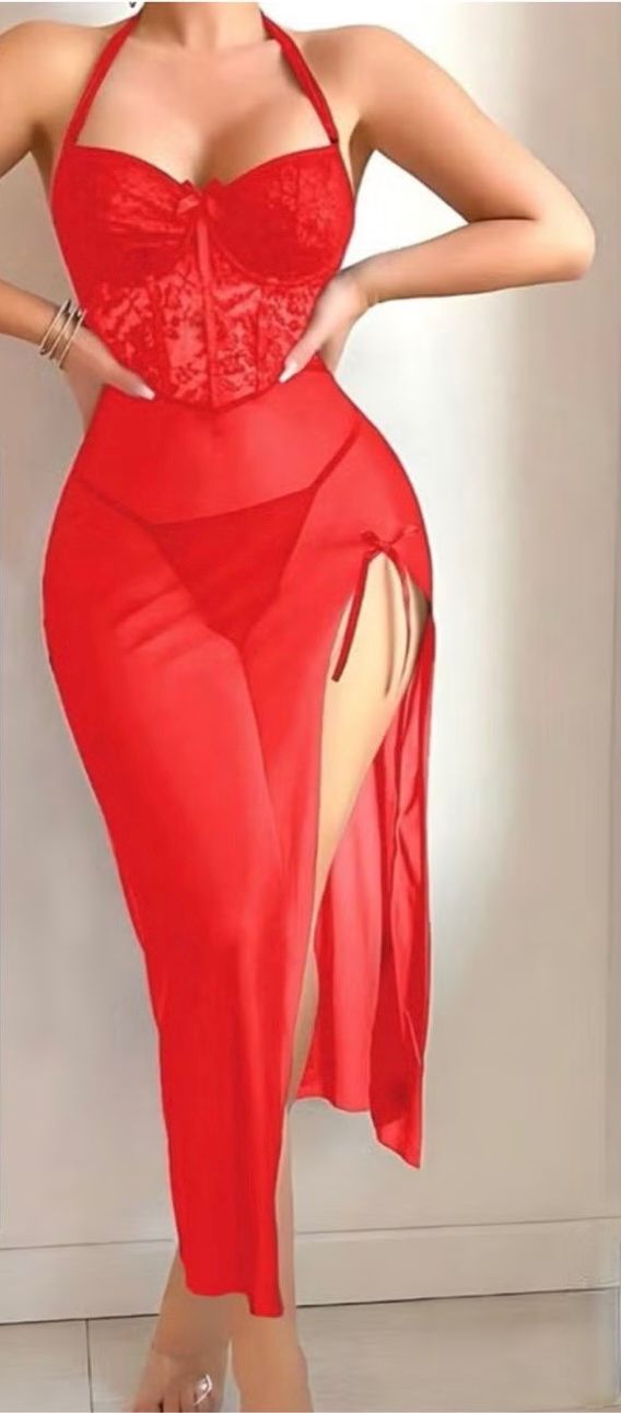 Sheer Lace Evening Lingerie with Side Slit Big Size - Code(255)